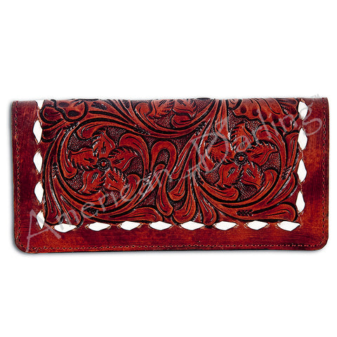 Western Hand Tooled Genuine Leather Floral Crossbody Wallet Clutch