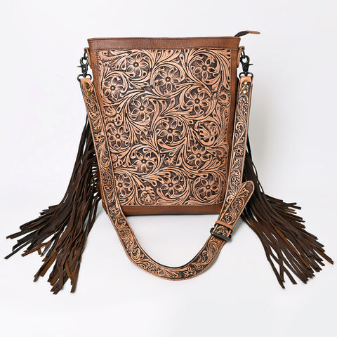 American Darling Large Cross body Bag - Hand Tooled Floral Leather & Western Fringe Crossbody