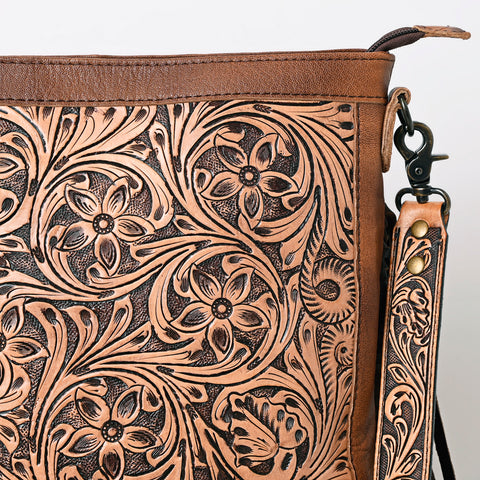 American Darling Large Cross body Bag - Hand Tooled Floral Leather & Western Fringe Crossbody