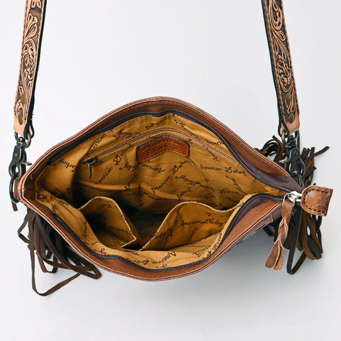American Darling Large Cross body Bag - Hand Tooled Floral Leather & Western Fringe Crossbody
