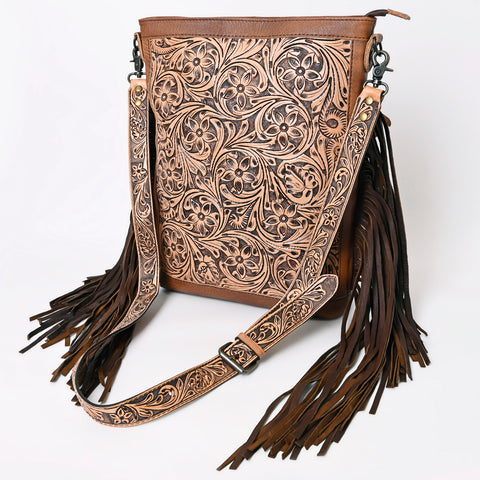 American Darling Large Cross body Bag - Hand Tooled Floral Leather & Western Fringe Crossbody