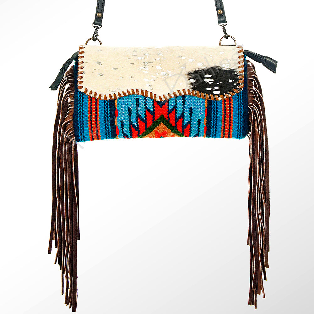 ADBG344 Southwestern Wool Wristlet Handwoven Blanket Clutch with Leather Strap