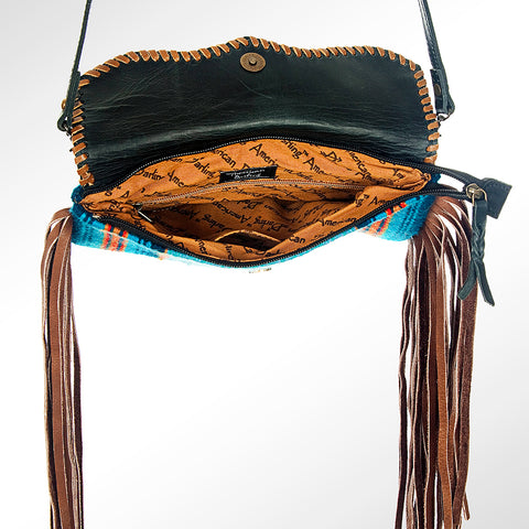 American Darling Western Leather Wristlet Bag with Hand Woven Saddle Blanket & Tooled Accents
