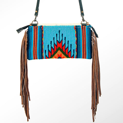 American Darling Western Leather Wristlet Bag with Hand Woven Saddle Blanket & Tooled Accents