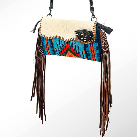 American Darling Western Leather Wristlet Bag with Hand Woven Saddle Blanket & Tooled Accents