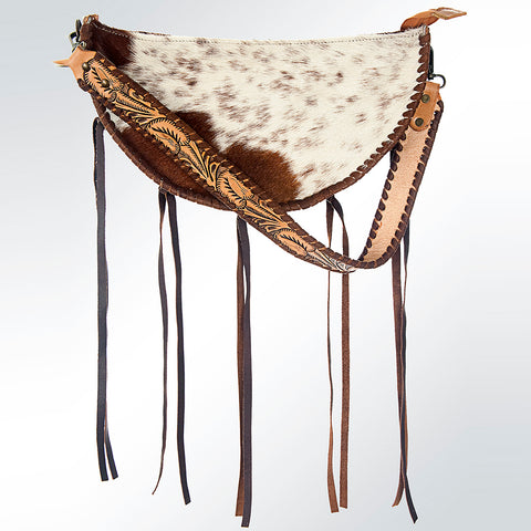 American Darling Hand Tooled Floral Leather & Hair-On Cowhide Western Hobo Bag