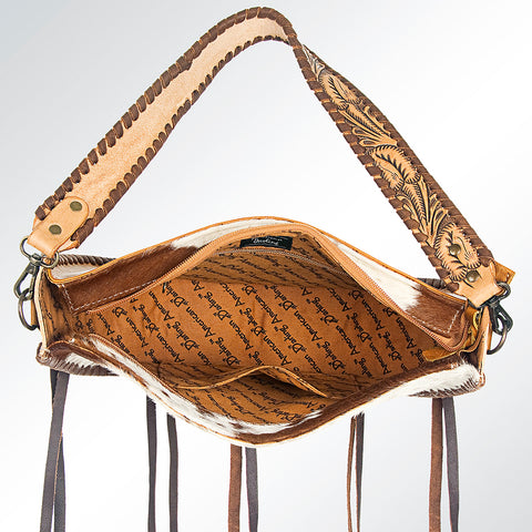 American Darling Hand Tooled Floral Leather & Hair-On Cowhide Western Hobo Bag