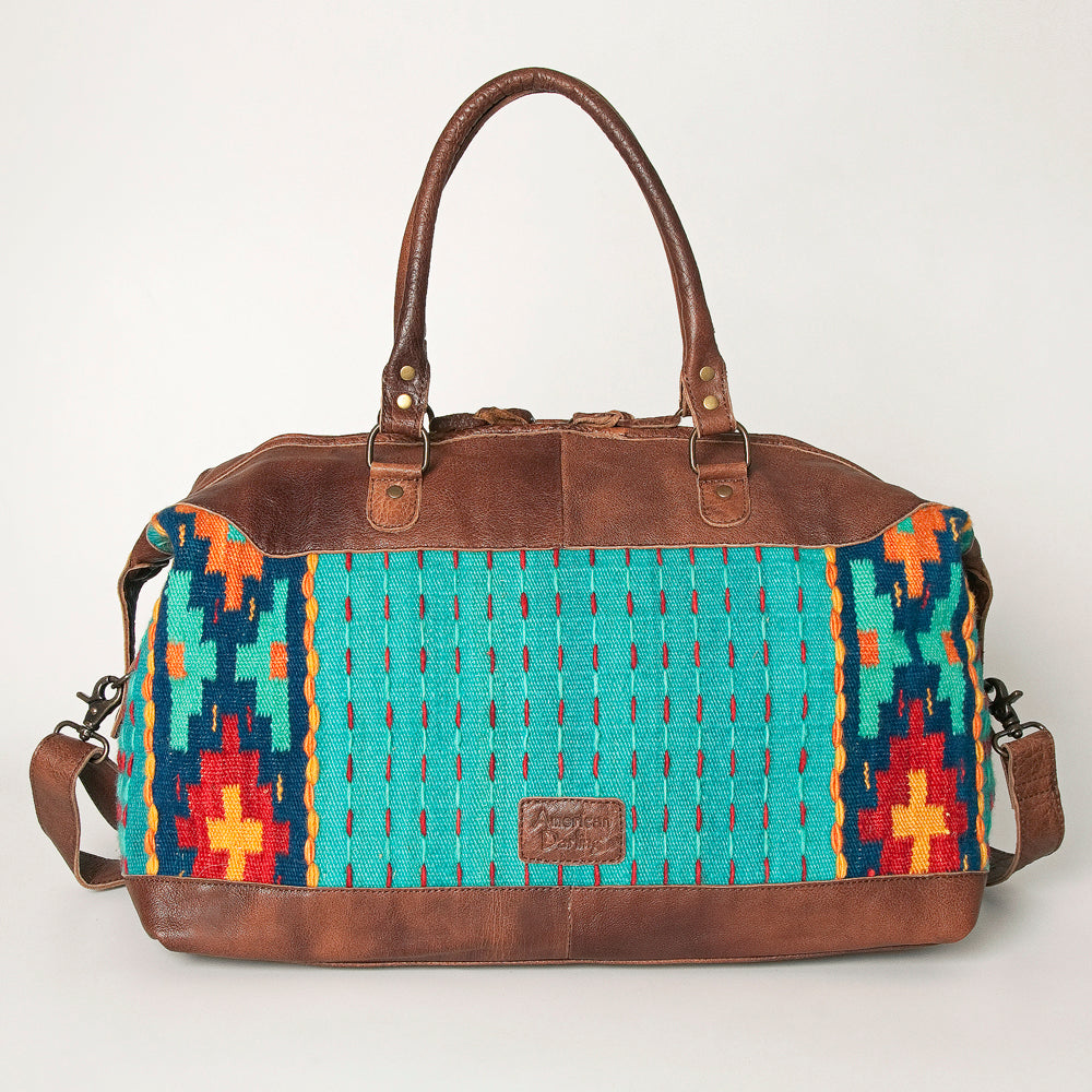 ADBG460 Southwestern Wool & Leather Duffel Bag Handwoven Saddle Blanket Travel Tote