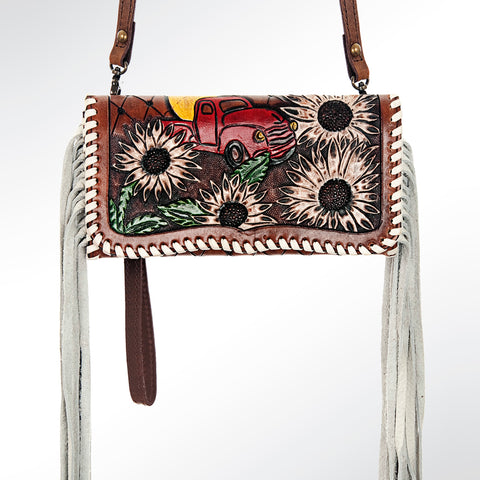 American Darling Hand Tooled Floral Carved & Braided Western Leather Organiser Bag
