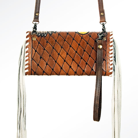 American Darling Hand Tooled Floral Carved & Braided Western Leather Organiser Bag