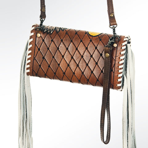 American Darling Hand Tooled Floral Carved & Braided Western Leather Organiser Bag
