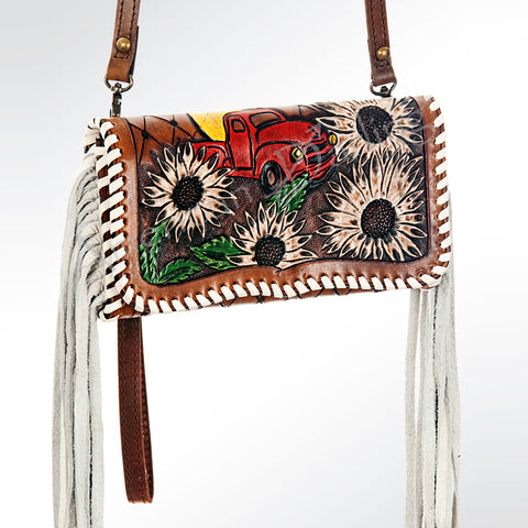 American Darling Hand Tooled Floral Carved & Braided Western Leather Organiser Bag