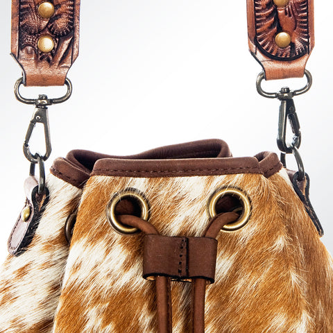American Darling Hand Tooled Floral Leather & Hair-On Cowhide Western Bucket Bag