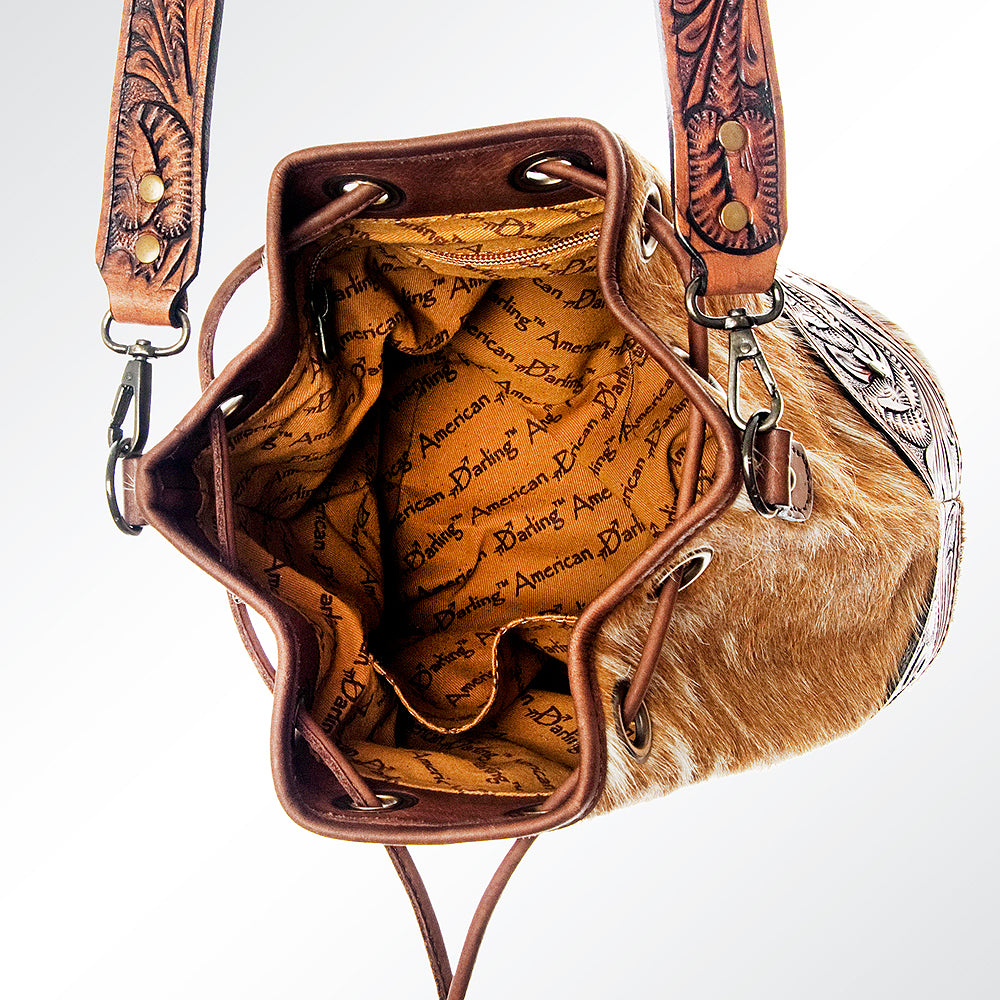 LC-ADBG569TAW Bucket  Hair On Genuine Western Leather Women Bag
