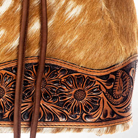 American Darling Hand Tooled Floral Leather & Hair-On Cowhide Western Bucket Bag