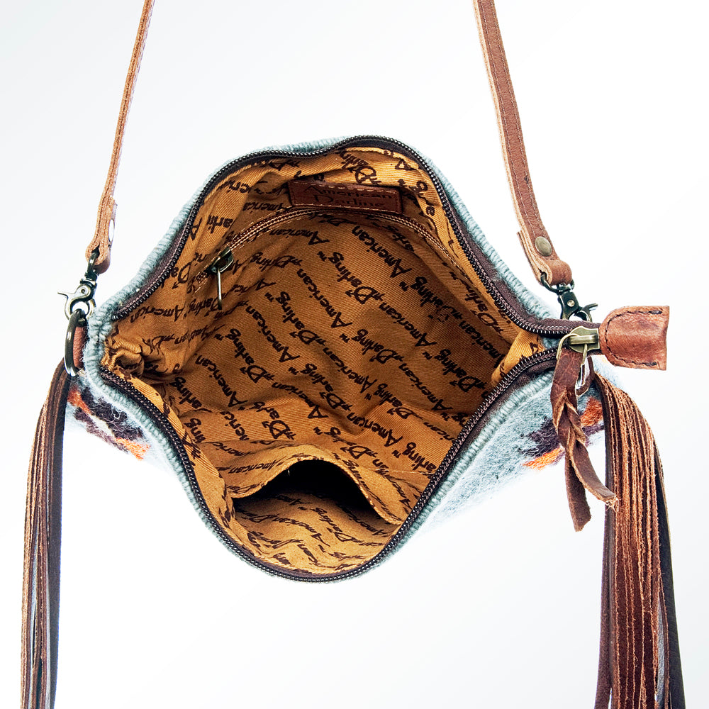 ADBG236 Southwestern Handwoven Crossbody Bag with Leather Fringe and Adjustable Strap
