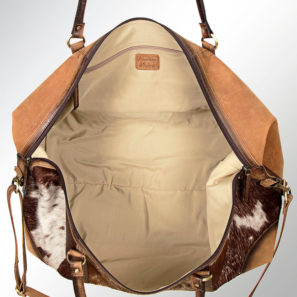 LC-ADBGI123 Hair-On Hide Leather Duffel Bag - Western Travel Weekender with Adjustable Strap