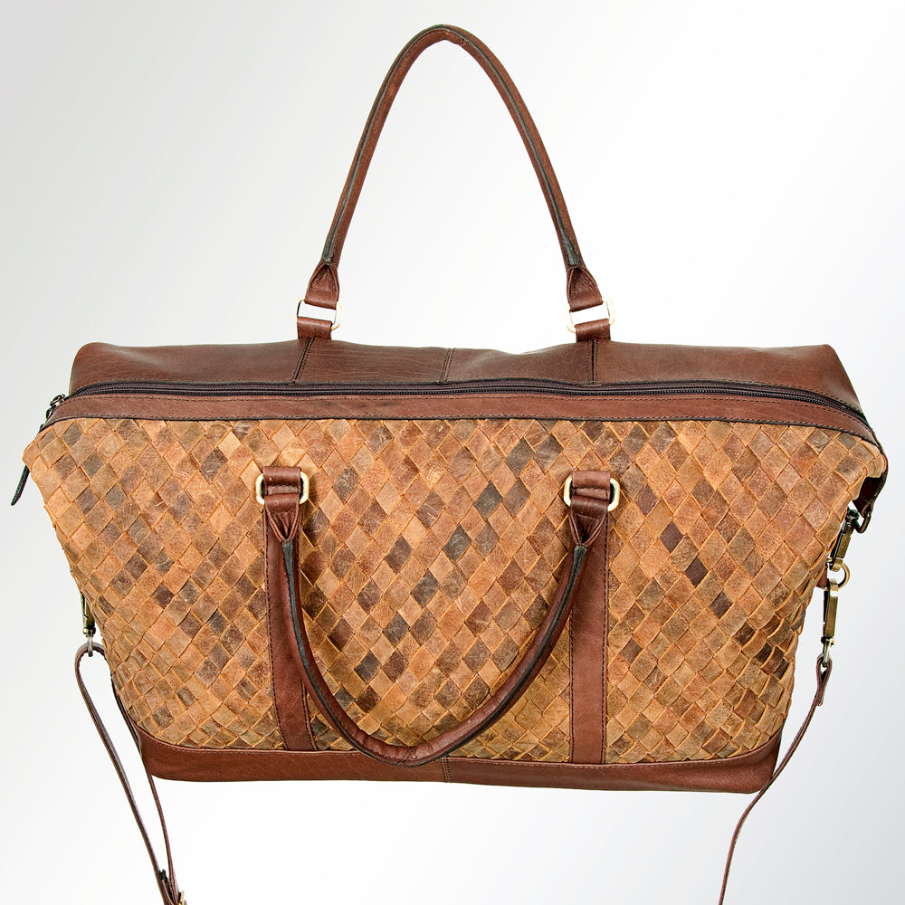 LC-ADBGI134A Woven Leather Duffel Bag - Western Weekender Travel Bag with Shoulder Strap