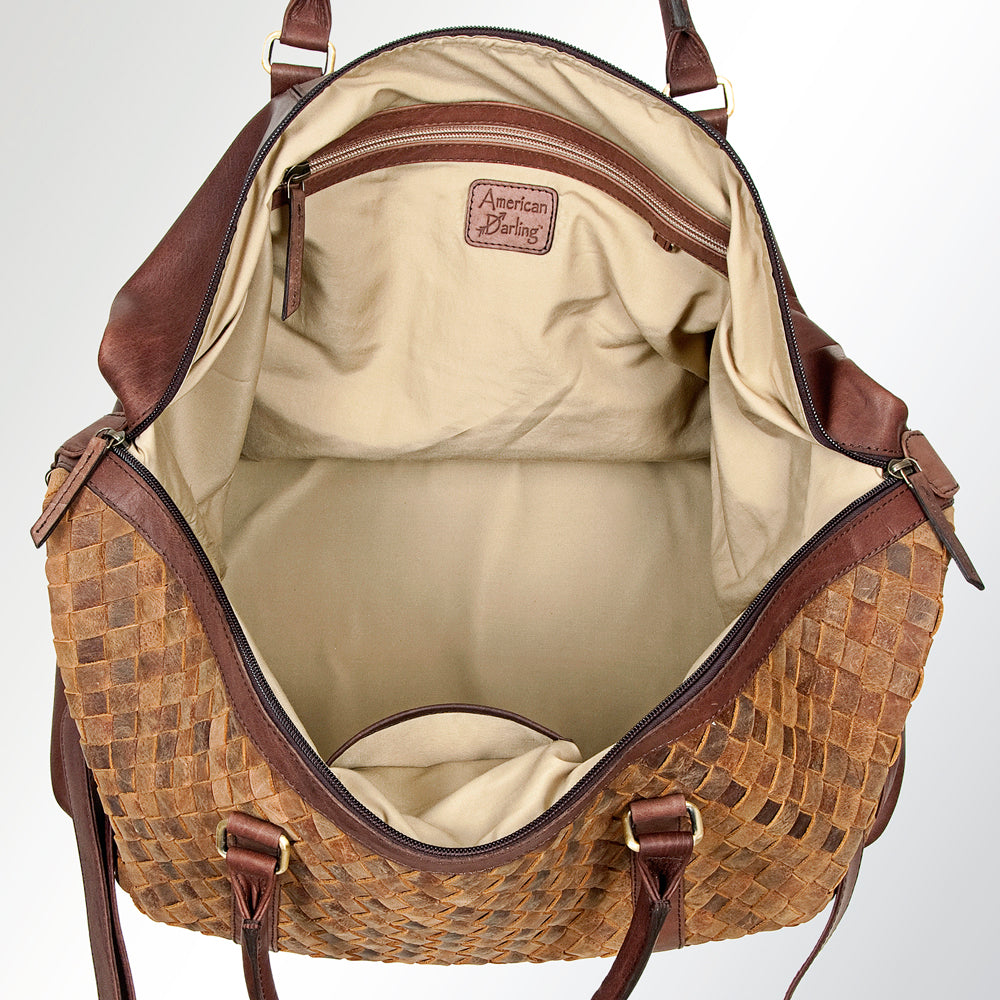 LC-ADBGI134A Woven Leather Duffel Bag - Western Weekender Travel Bag with Shoulder Strap