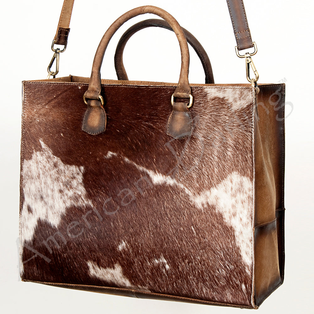 LC-ADBGI135 Hair-On Hide Leather Tote - Western Cowhide Handbag with Shoulder Strap