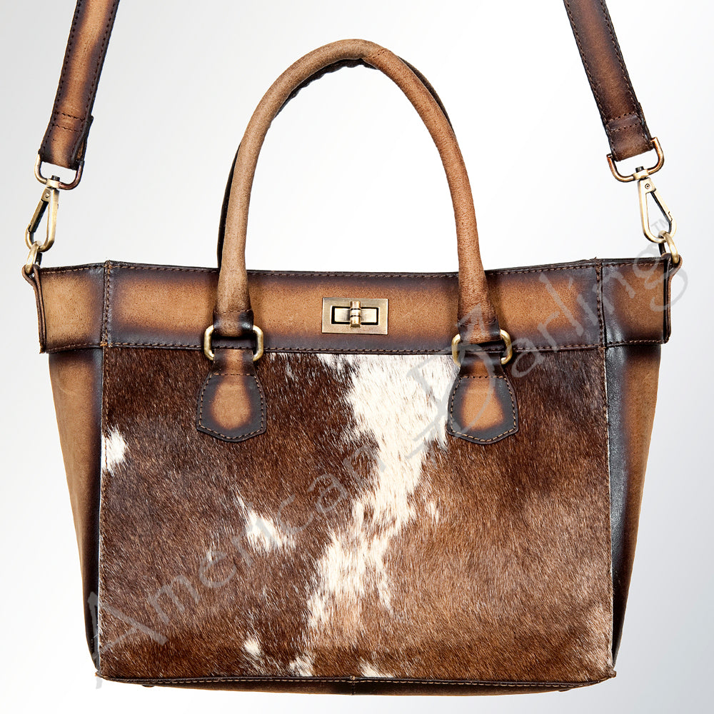 LC-ADBGI138B Hair-On Hide Western Tote - Cowhide Leather Handbag with Twist Lock