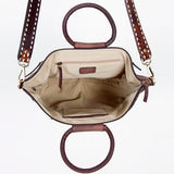 LC-ADBGI143A Hair-On Hide Square Tote with Tooled Leather Patch - Western Cowgirl Bag