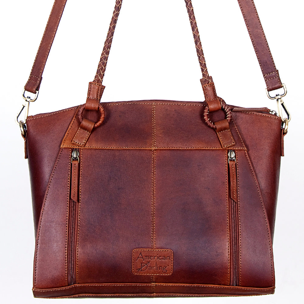 LC-ADBGI146A Tooled Leather Western Tote - Genuine Brown Cowhide Shoulder Bag