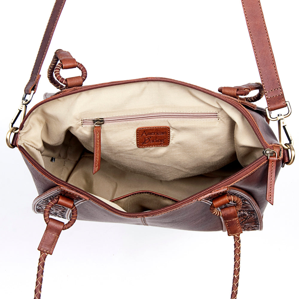 LC-ADBGI146A Tooled Leather Western Tote - Genuine Brown Cowhide Shoulder Bag