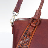 LC-ADBGI146A Tooled Leather Western Tote - Genuine Brown Cowhide Shoulder Bag