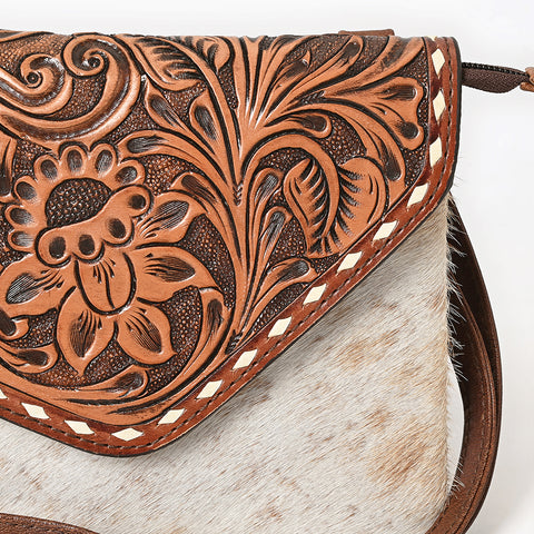 American Darling Hand Tooled Floral Carved & Hair-On Cowhide Western Leather Envelope Bag