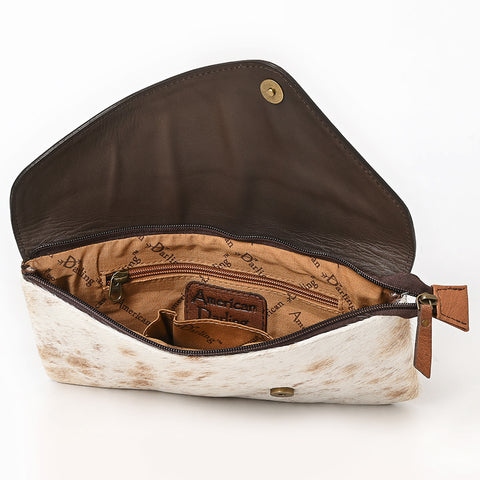 American Darling Hand Tooled Floral Carved & Hair-On Cowhide Western Leather Envelope Bag