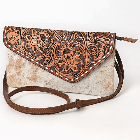 American Darling Hand Tooled Floral Carved & Hair-On Cowhide Western Leather Envelope Bag