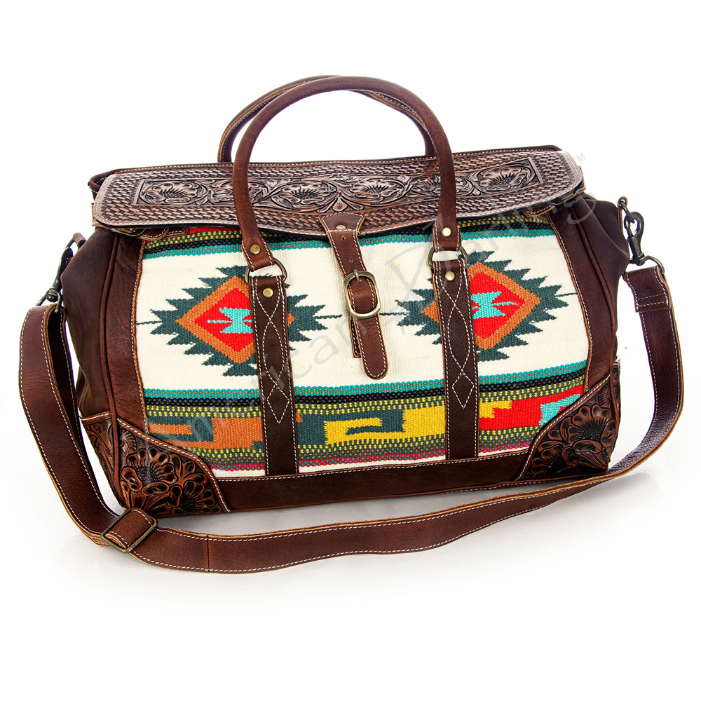 LC-ADBG643 Tooled Leather & Saddle Blanket Duffel Bag Western Travel Weekender by American Darling