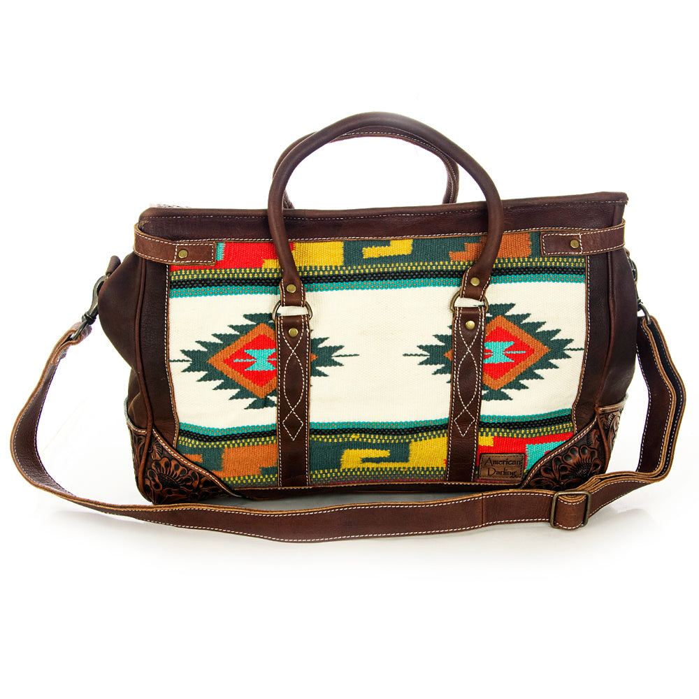 LC-ADBG643 Tooled Leather & Saddle Blanket Duffel Bag Western Travel Weekender by American Darling