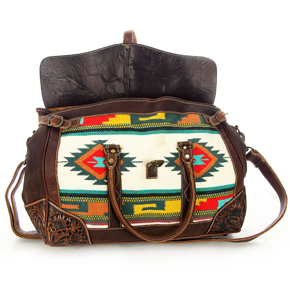 LC-ADBG643 Tooled Leather & Saddle Blanket Duffel Bag Western Travel Weekender by American Darling