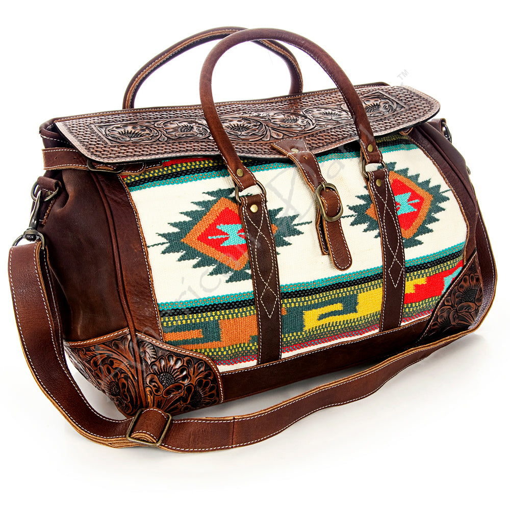 LC-ADBG643 Tooled Leather & Saddle Blanket Duffel Bag Western Travel Weekender by American Darling