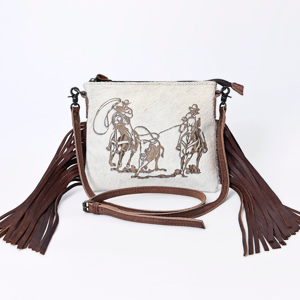 American Darling Western Leather Crossbody Bag Hair-On Cowhide with Fringe