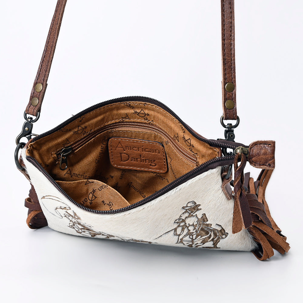 American Darling Western Leather Crossbody Bag Hair-On Cowhide with Fringe