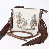 ADBG109G White Hair-On Cowhide Crossbody Bag-Western Fringe Leather Rodeo Purse