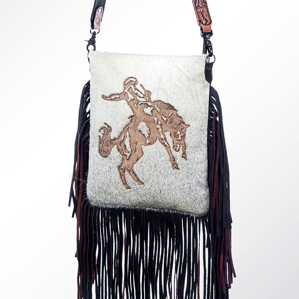 LC-ADBGS192 Cowhide Messenger Bag with Tooled Strap & Fringe - Western Rodeo Purse