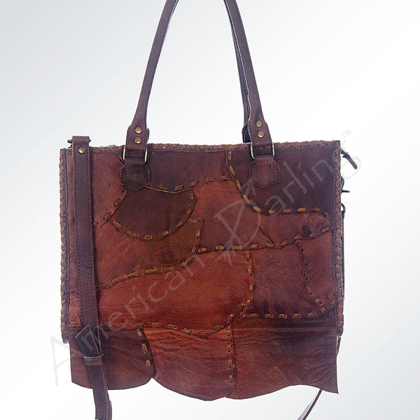 LC-ADBG615 Rustic Patchwork Full Grain Leather Western Tote Bag American Darling