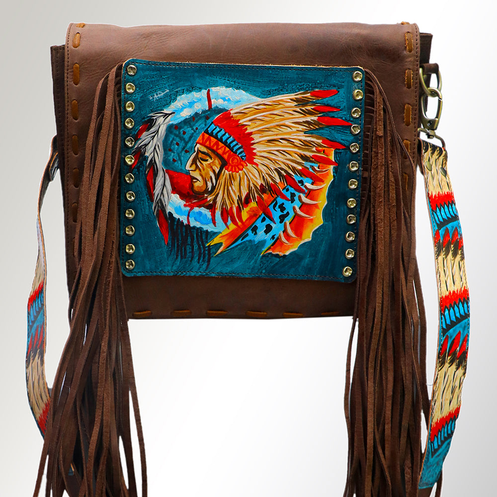 LC-ADBGM109 Fringed Leather Western Crossbody Bag - Painted Artwork