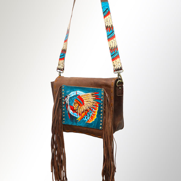 LC-ADBGM109 Fringed Leather Western Crossbody Bag - Painted Artwork