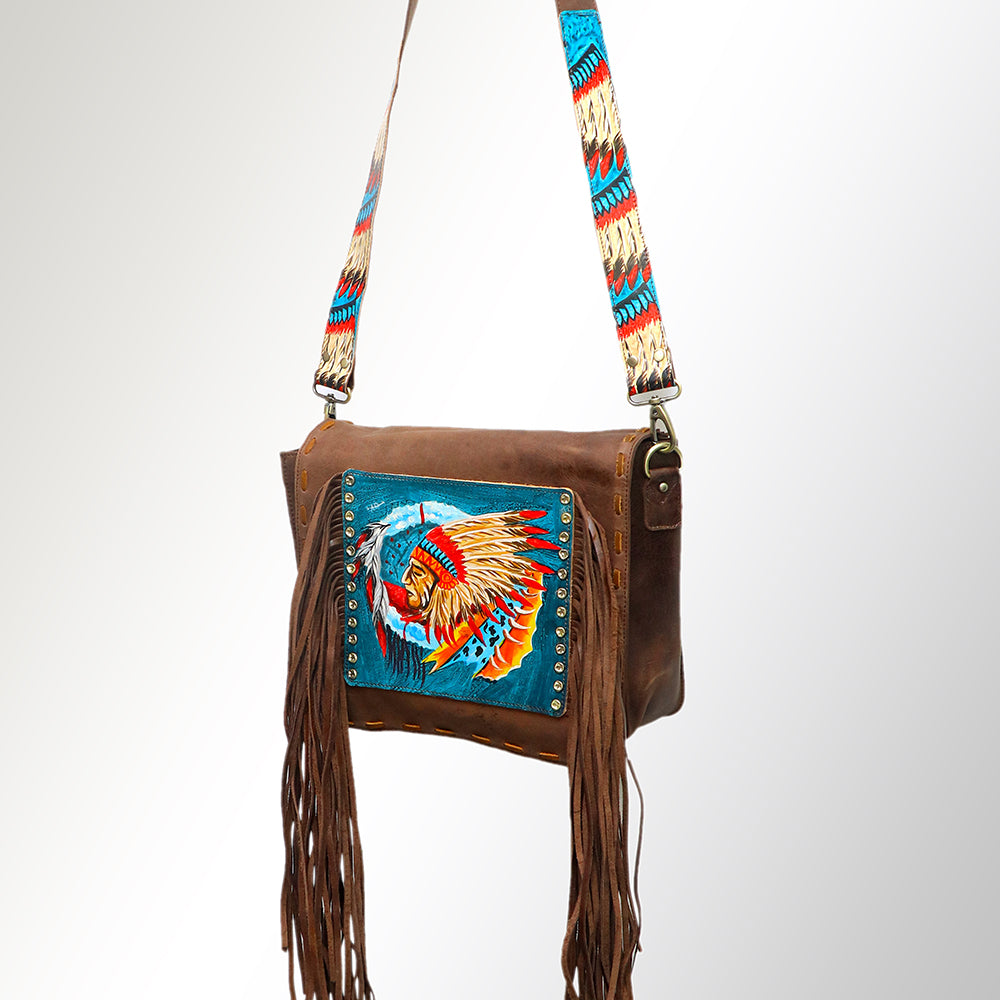 LC-ADBGM109 Fringed Leather Western Crossbody Bag - Painted Artwork
