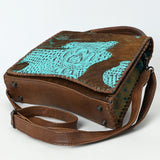 ADBG1516 Embossed Croc Leather & Cowhide Messenger - Western Whipstitch Edge