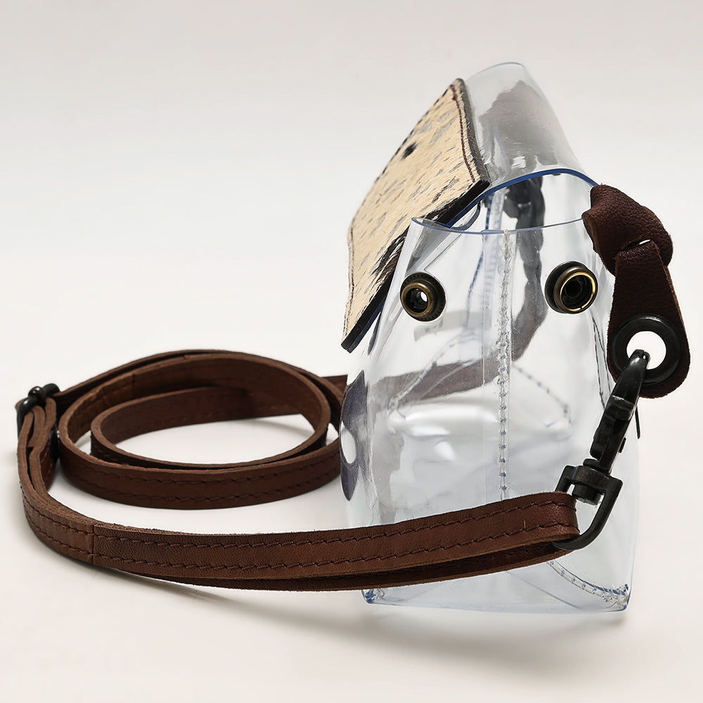 LC-ADBGZ303 Clear Stadium Clear Bag with Genuine Cowhide Flap & Leather Strap
