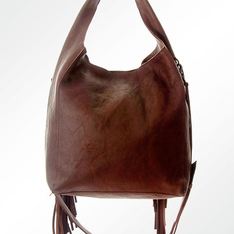 ADBG622B American Darling Hand Tooled Floral & Cowhide Western Leather Hobo Bag with Fringes