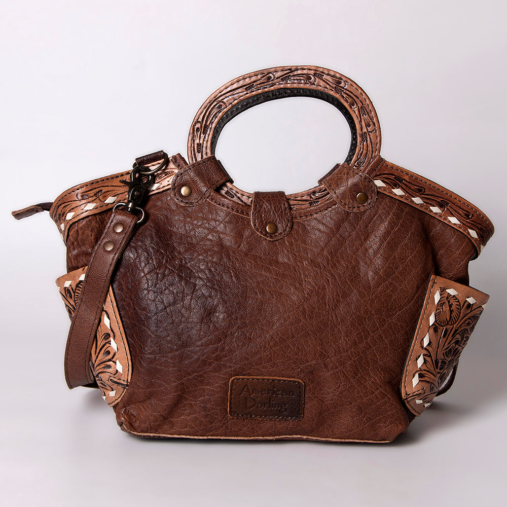 LC-ADBG623 Hair-On Cowhide Tote Bag with Hand-Tooled Leather Handles & Accents