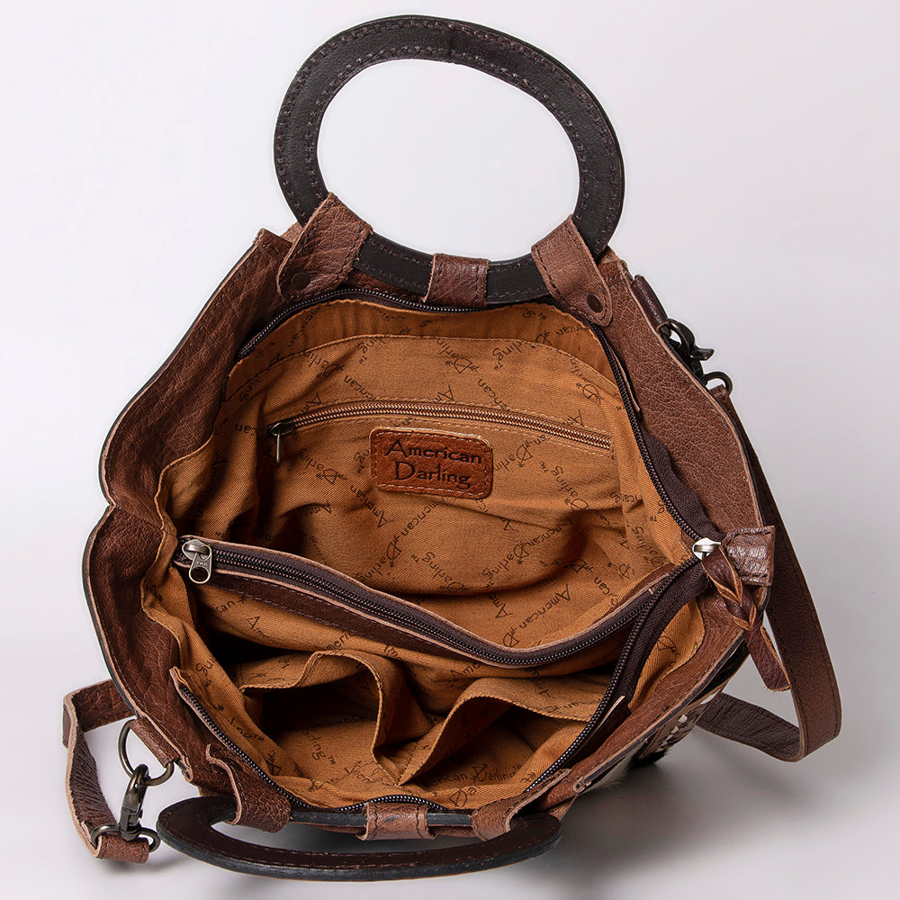 LC-ADBG623 Hair-On Cowhide Tote Bag with Hand-Tooled Leather Handles & Accents