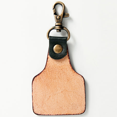 ADKR167 Tooled Leather Keyring Desert Landscape with Cactus & Cliff Design